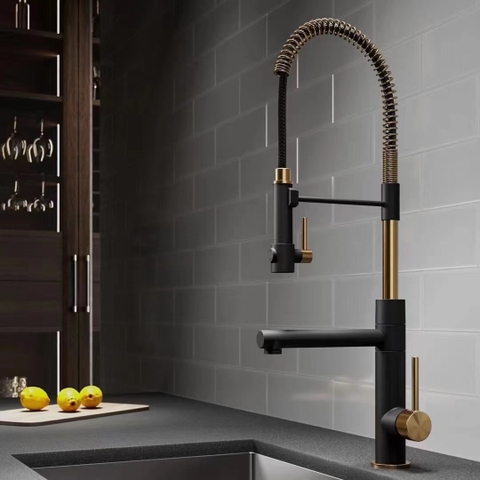 Vòi rửa bát 3 đường nước lò xo đồng phủ vàng CHINOX VR59 ( 3 màu)
