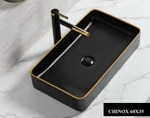 Chậu lavabo đen viền vàng CHINOX CN1014- SERI 3 - hình chữ nhật