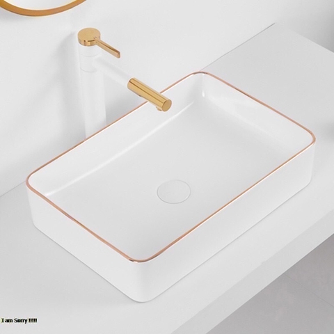 Chậu lavabo trắng viền vàng CHINOX CN106 - SERI 1 - hình chữ nhật