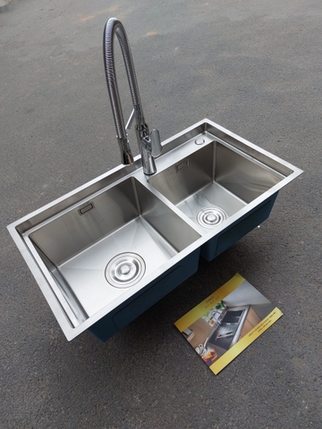 Chậu rửa bát inox hộc lệch 2 tràn CHINOX CR88
