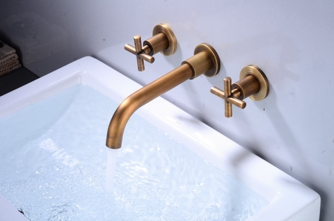 Vòi rửa mặt âm tường trộn nước màu đồng CHINOX 6006AT