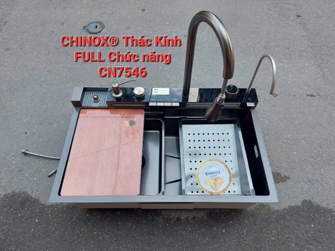 COMBO Chậu rửa bát kèm vòi thác kính CHINOX CR109 ( 2 thác nước + 1 bộ xịt rửa tay xà phòng) + đèn LED xanh