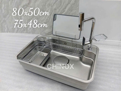 Chậu 1 hố tròn cao cấp CHINOX CR127  ( 80x50cm và 75x48cm)