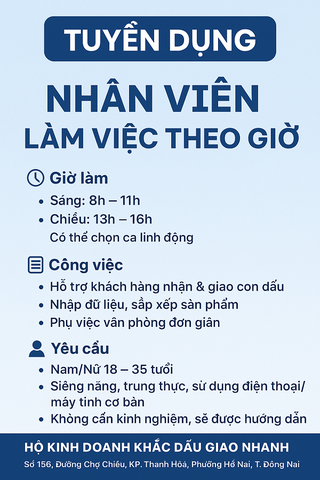 Tuyển nhân viên làm việc bán thời gian