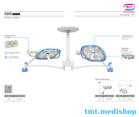 Đèn mổ treo trần 2 nhánh Dentis S200