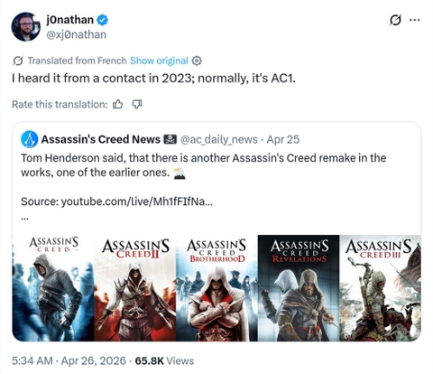 Ubisoft Xác Nhận Assassin's Creed 1 Remake Sẽ Nối Gót Black Flag Resynced