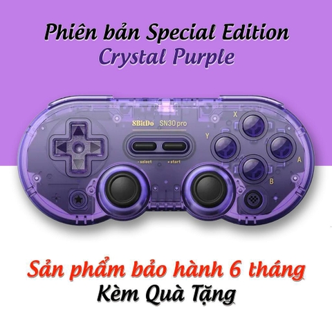 Tay cầm chơi game bluetooth 8Bitdo SN30 Pro Crystal Purple -  Nintendo Switch, Windows, Điện Thoại