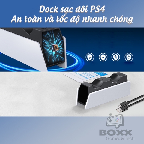 Dock sạc tay cầm PS4, đế sạc nhanh cho tay cầm ps4 chính hãng Dobe