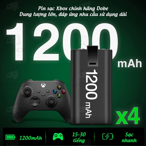Pin sạc cho tay cầm Xbox One S, Xbox Series X bộ 4 viên pin 1200mAh kèm dock sạc