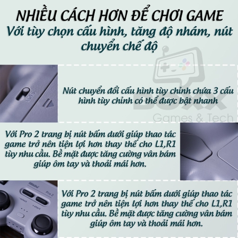 Tay cầm chơi game Bluetooth 8Bitdo Pro 2 cho Nintendo Switch, Windows, Mac, Điện thoại