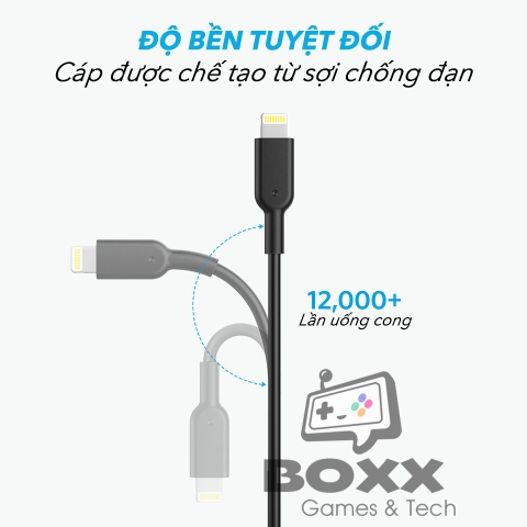 Dây Cáp Sạc Lightning, Type C Anker PowerLine II 0.9m Model : A8163, A8432 - Dùng cho Iphone, Ipad, Samsung