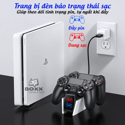 Dock sạc tay cầm PS4, đế sạc nhanh cho tay cầm ps4 chính hãng Dobe