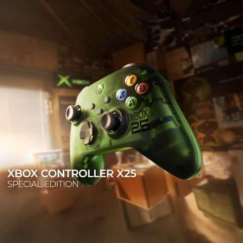 Tay cầm Xbox Series X X25 Special Edition trên nền nâu ấm