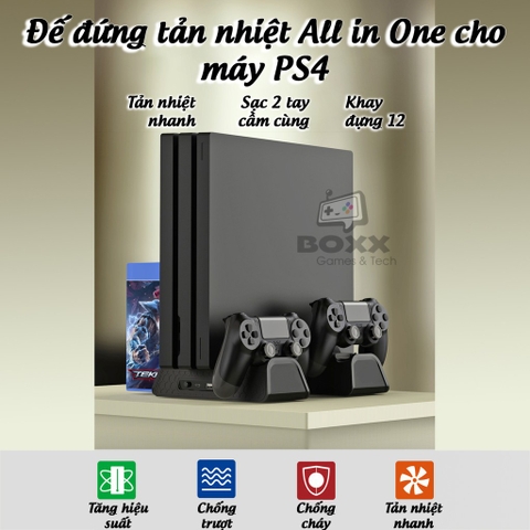 Đế tản nhiệt cho máy PS4 Slim/Pro All in One, chân đế đứng làm mát cho máy PS4 chính hãng Dobe