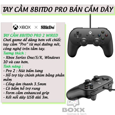 Tay cầm chơi game 8Bitdo Pro 2 có dây cho Windows, Laptop, PC, Xbox, Pro 2 Wired Controller