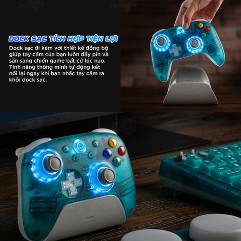 8BitDo Ultimate 2 Wireless Clear Blue phiên bản kỷ niệm 30 năm Nintendo 64.