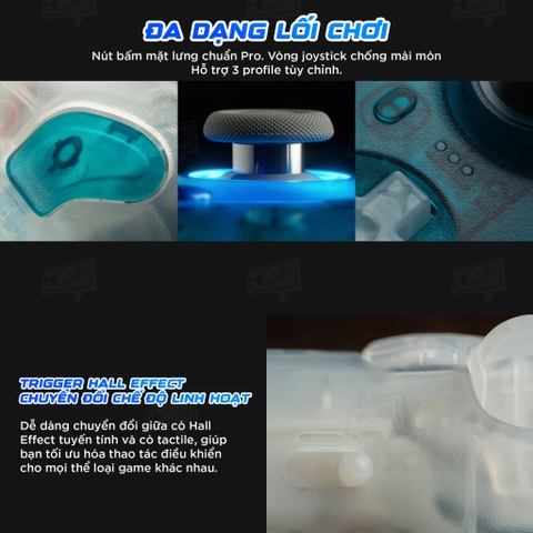 Tay cầm 8BitDo Ultimate 2 Wireless Clear Blue sử dụng TMR Hall Effect chống trôi.