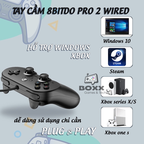 Tay cầm chơi game 8Bitdo Pro 2 có dây cho Windows, Laptop, PC, Xbox, Pro 2 Wired Controller