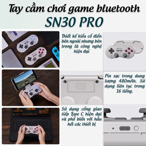 Tay cầm chơi game bluetooth 8Bitdo SN30 Pro - Dùng cho Nintendo Switch, Windows, Mac, Xbox, PS4