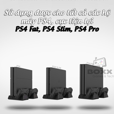 Đế tản nhiệt cho máy PS4 Slim/Pro All in One, chân đế đứng làm mát cho máy PS4 chính hãng Dobe