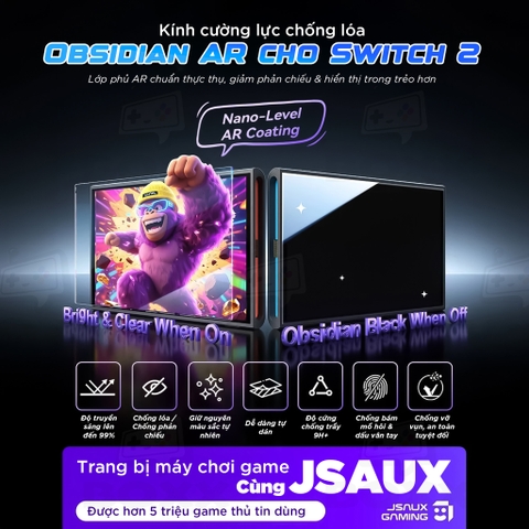 Bộ sản phẩm kính cường lực Nintendo Switch 2 JSAUX Obsidian AR chính hãng