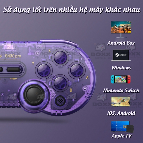 Tay cầm chơi game bluetooth 8Bitdo SN30 Pro Crystal Purple -  Nintendo Switch, Windows, Điện Thoại