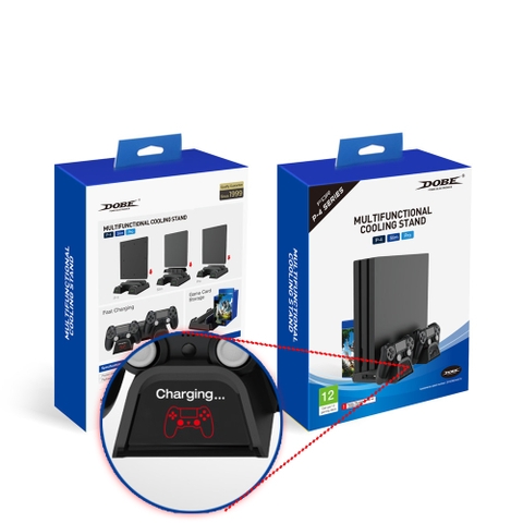 Đế tản nhiệt cho máy PS4 Slim/Pro kèm dock sạc tay cầm, đế đứng làm mát cho máy PS4