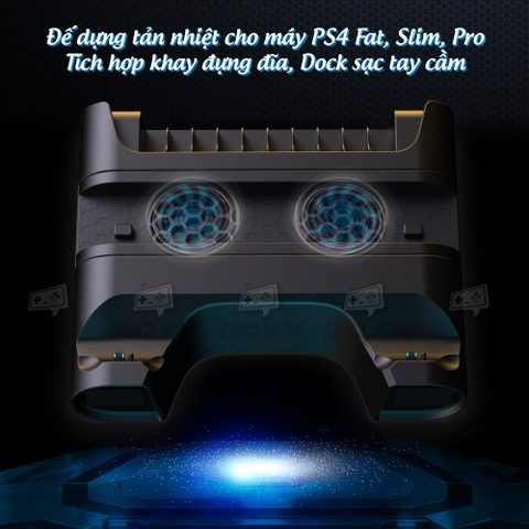Đế tản nhiệt cho máy PS4 Slim/Pro kèm dock sạc tay cầm, đế đứng làm mát cho máy PS4