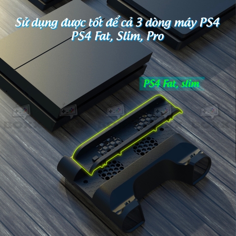 Đế tản nhiệt cho máy PS4 Slim/Pro kèm dock sạc tay cầm, đế đứng làm mát cho máy PS4