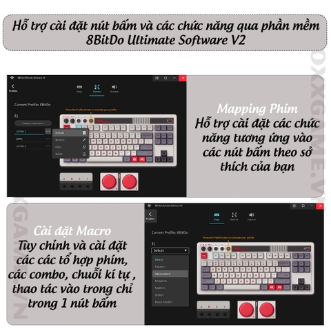 Bàn Phím Cơ 8BitDo Retro Mechanical Keyboard có Bluetooth/2.4G/USB-C, Hot Swap, Aluminum Plate