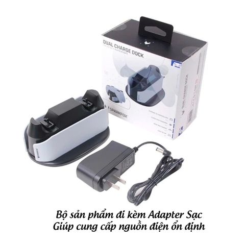 Dock sạc nhanh cho tay cầm PS5 chính hãng SparkFox kèm Adapter