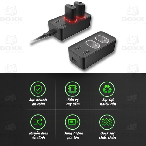 Pin sạc cho tay cầm Xbox One S, Xbox Series X bộ 2 viên pin 800mAh kèm dock sạc chính hãng Dobe