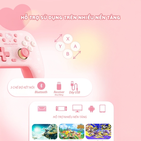 Tay cầm GeekShare Hello Kitty Wireless Controller cho Nintendo Switch, Windows