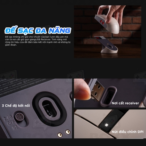 Chuột không dây 8BitDo Retro R8 Mouse - N Edition Wireless 4K Polling Rate kèm dock sạc