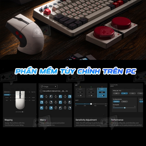 Chuột không dây 8BitDo Retro R8 Mouse - N Edition Wireless 4K Polling Rate kèm dock sạc