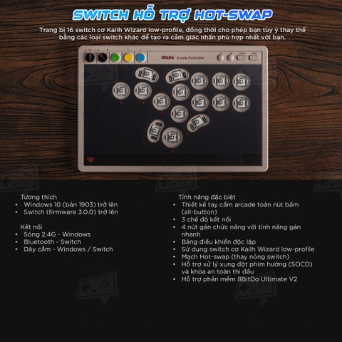 Bàn chơi game 8BitDo Arcade Controller cho Nintendo Switch, Windows, Android