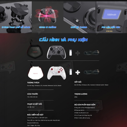 Tay Cầm Mobapad HuBen 2 - Joystick Cảm Ứng Tụ Điện, Phím Cơ Omron, HD Rumble - Hỗ Trợ Switch / Switch 2 / PC / Mobile