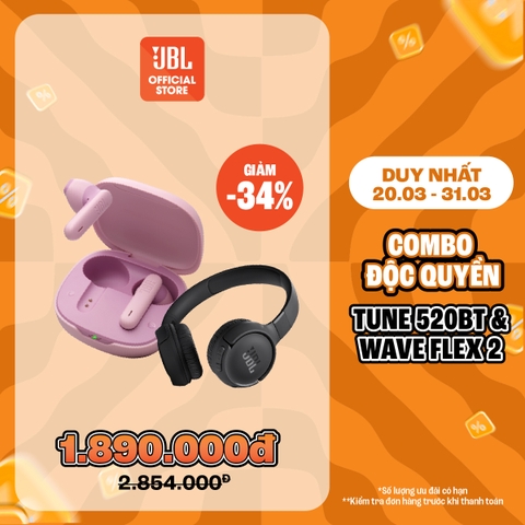 [COMBO ĐỘC QUYỀN ONLINE] TAI NGHE BLUETOOTH JBL WAVE FLEX 2 & TAI NGHE CHỤP TAI TUNE 520BT
