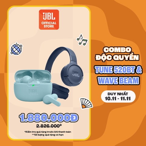 [COMBO ĐỘC QUYỀN 4] TAI NGHE BLUETOOTH JBL WAVE BEAM & TAI NGHE CHỤP TAI TUNE 520BT