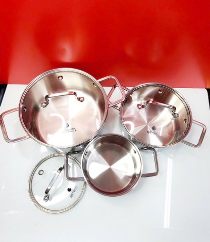 Bộ nồi inox liền khối Elmich EL2476 size 16,20,24, chảo 24cm