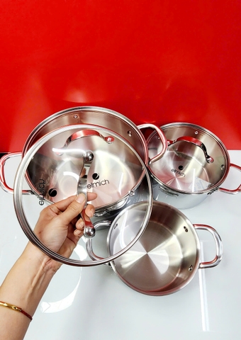 Bộ nồi inox 3 lớp đáy liền Elmich 2103OL size 18,20,26cm