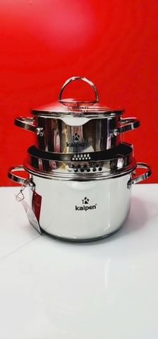 Bộ 3 nồi Inox 5 lớp đáy Kalpen Lermat L1Pro 16-20-24cm