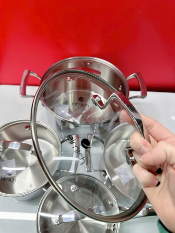 Bộ Nồi Inox Liền Khối Elmich Premium EL3100 Size 18,20,24 Quánh 16cm