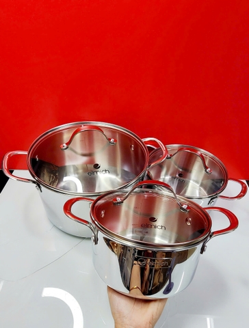 Bộ nồi inox 3 lớp đáy liền Elmich 2103OL size 18,20,26cm