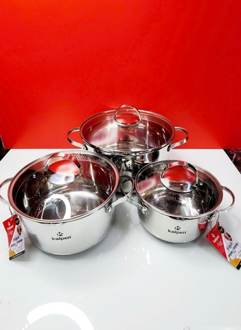 Bộ 3 nồi Inox 5 lớp đáy Kalpen Lermat L1Pro 16-20-24cm