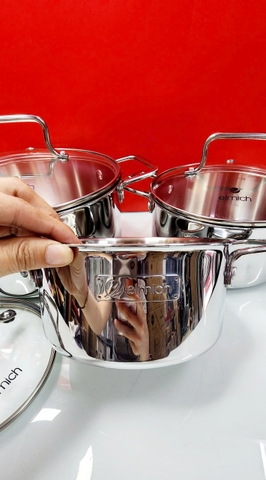 Bộ nồi inox liền khối Elmich EL2476 size 16,20,24, chảo 24cm