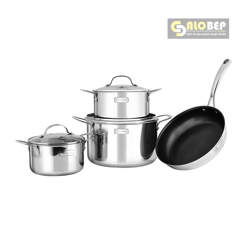Bộ Nồi Chảo Inox Cao Cấp 3 Lớp Đáy Liền Trimax EL-3742 Size 18cm, 20cm, 26cm Và Chảo 26cm