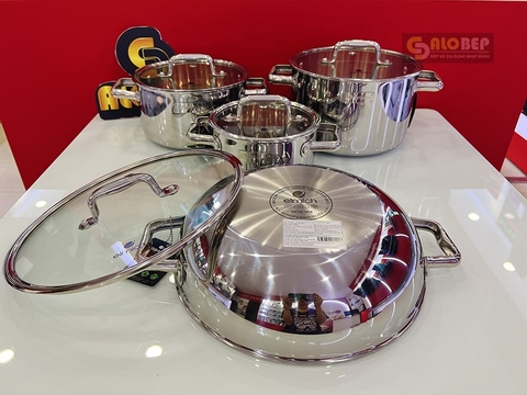 Bộ Nồi Inox Liền Khối Elmich Trimax Eco El-8002 Size 16, 20, 22, Lẩu Xào 28Cm
