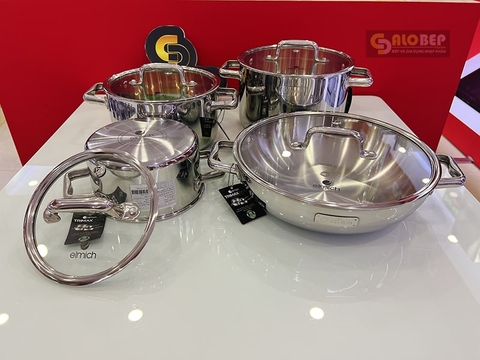 Bộ Nồi Inox Liền Khối Elmich Trimax Eco El-8002 Size 16, 20, 22, Lẩu Xào 28Cm