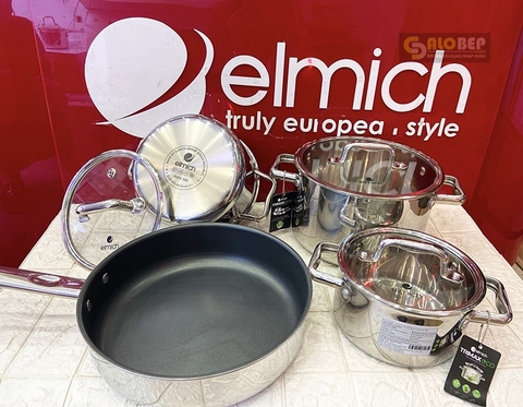 Bộ Nồi Inox Liền Khối Elmich Trimax Eco El-8003 Size 16, 18, 22, Chảo 26Cm